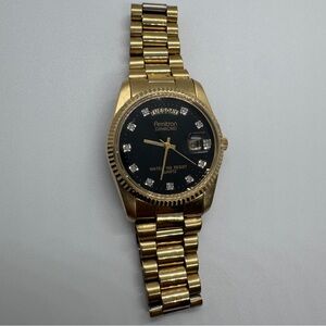 Vintage Armitron Gold-Tone Men's Quartz Day Date with Diamond Dial Wristwatch